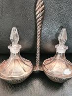 Zeer mooie brocante olie, azijn karafjes in zilveren houder, Antiek en Kunst, Ophalen of Verzenden