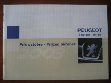 Peugeot Prijzen (okt. 2003) (Belgische prijslijst) beschikbaar voor biedingen