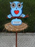 Geboorteborden, geboortebord blauw uil op echt nest., Ophalen, Nieuw, Geboortebord