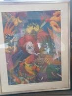 Kleurrijk schilderij met clowns en maskers, Antiek en Kunst, Ophalen of Verzenden