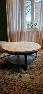 Stoere salon tafel met houten acacia tafelblad (Haco wonen), Huis en Inrichting, Ophalen, Gebruikt, 50 tot 100 cm, 50 tot 100 cm