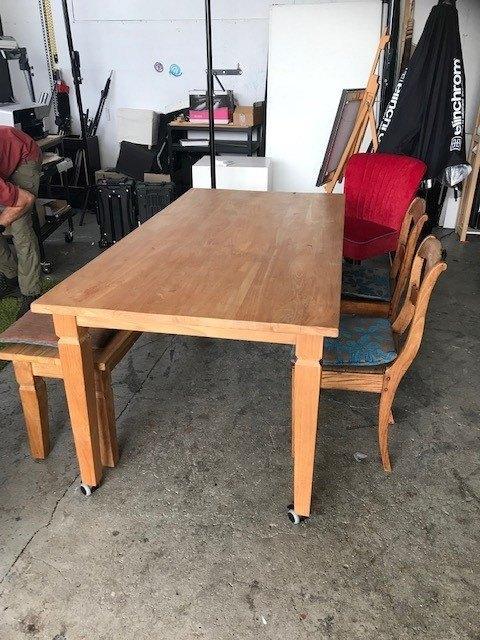 Teakhouten eettafel met bank, Huis en Inrichting, Tafels | Eettafels, Gebruikt, 50 tot 100 cm, 150 tot 200 cm, Vijf personen of meer