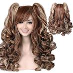 Luxe duo-color pruik lang haar met krullen + 2 staarten op k, Nieuw, Pruik of Haarverlenging, Verzenden