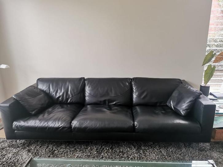 Leren bank Minotti, Huis en Inrichting, Banken | Bankstellen, Gebruikt, Rechte bank, Driepersoons, 200 tot 250 cm, 75 tot 100 cm