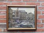 Schilderij stadsgezicht met marktplein in bruine lijst met g, Ophalen of Verzenden, 'T Olde Gre-j, Info@toldegrej.nl, Endepoelstraat 20f Didam