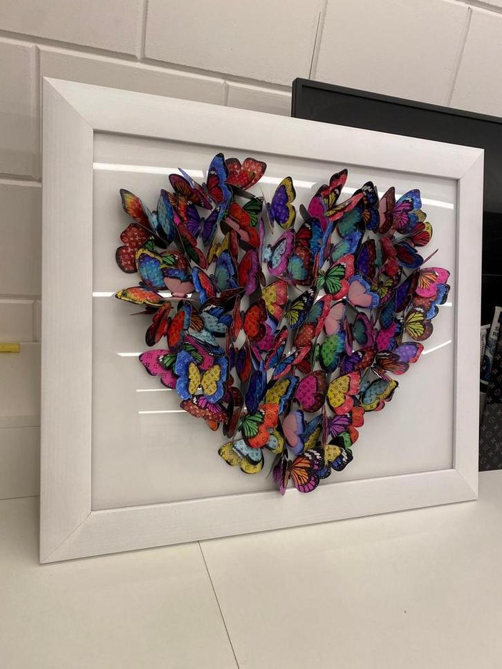 Vlinder Hart Kunstwerk, Huis en Inrichting, Woonaccessoires | Schilderijen, Tekeningen en Foto's, Zo goed als nieuw, Overige typen