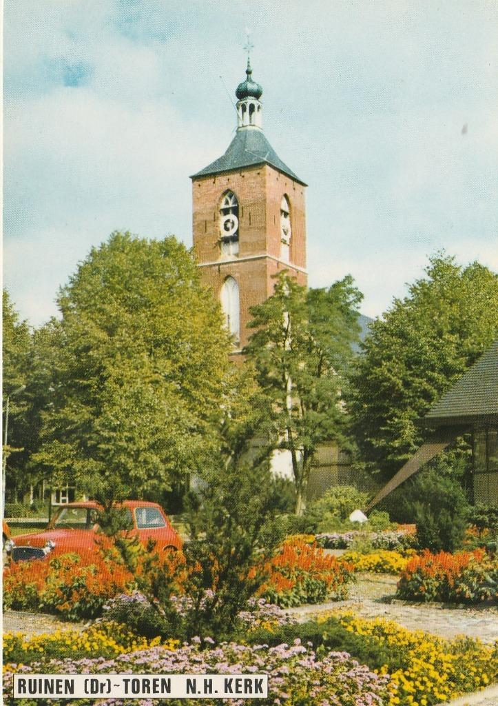 RUINEN Ned. Herv. Kerk en Mini (Met Tekstbalk), Verzamelen, Ansichtkaarten | Nederland, Ongelopen, Drenthe, 1960 tot 1980, Verzenden