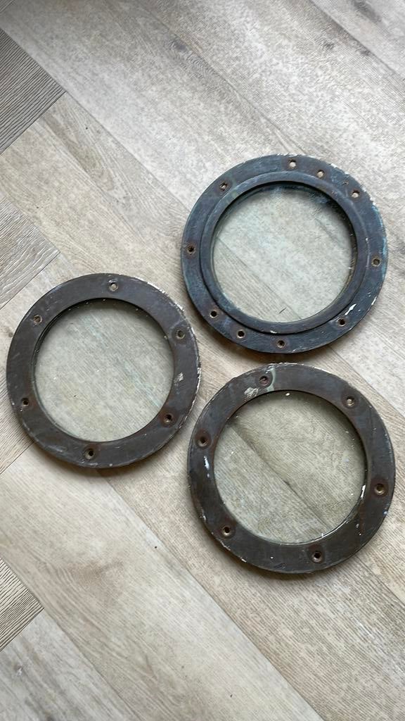 3 bronzen patrijspoorten, Watersport en Boten, Bootonderdelen, Gebruikt, Motor en Techniek, Zeilboot of Motorboot, Ophalen