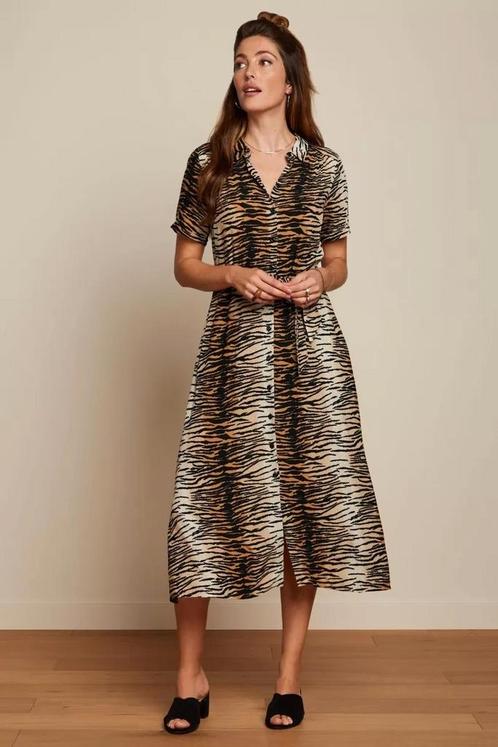 Maat 40 King Louie Olive midi jurk Kallina, Kleding | Dames, Jurken, Gedragen, Maat 38/40 (M), Bruin, Onder de knie, Ophalen of Verzenden