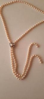 Vintage parelketting, sautoir, enhancer met  zirkonia's., Ophalen of Verzenden, Zo goed als nieuw, Wit, Overige materialen