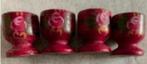 4 rode beschilderde houten eierdopjes, retro eierdoppen, Ophalen of Verzenden, Zo goed als nieuw, Overige stijlen, Overige typen