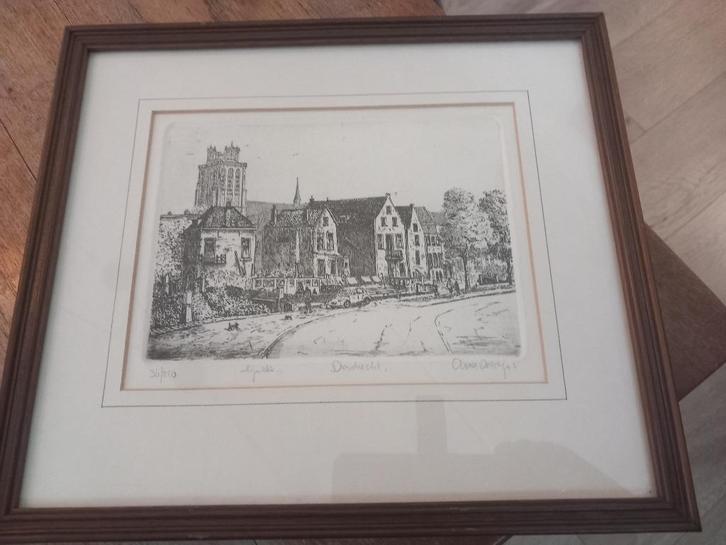 Ets Dordrecht Spui van A Doedijns, Antiek en Kunst, Kunst | Etsen en Gravures, Ophalen of Verzenden