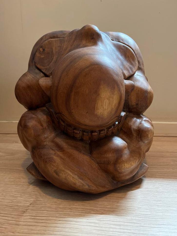 Houten Beeld Zittende Figuur - Handgesneden Decoratieobject, Antiek en Kunst, Kunst | Beelden en Houtsnijwerken, Ophalen of Verzenden