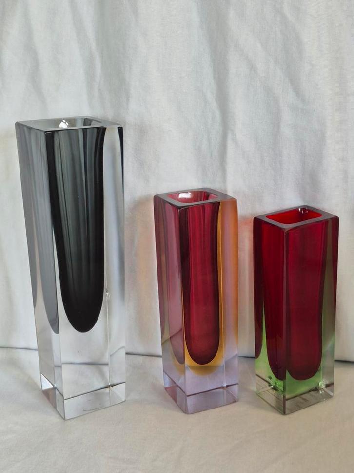 3x murano sommerso Flavio Poli vazen. Jaren 70, Antiek en Kunst, Antiek | Glas en Kristal, Ophalen of Verzenden