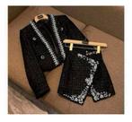 Handgemaakt kralen tweed blazer S + rok setje dames vrouwen, Zwart, Nieuw, Ophalen of Verzenden, H