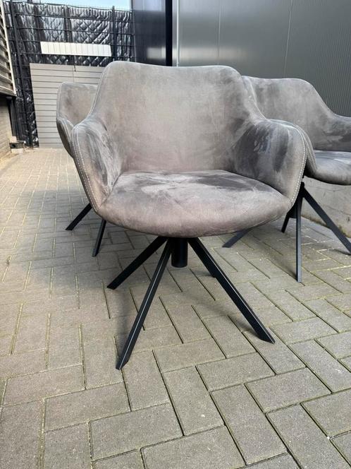 Set van 4 Draaibare Eetkamerstoelen - Taupe Velours, Huis en Inrichting, Stoelen, Zo goed als nieuw, Vier, Stof, Grijs, Ophalen of Verzenden