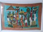 Afrikaanse Markt, doek in lijst, uit Kenia, Antiek en Kunst, Kunst | Schilderijen | Modern, Ophalen