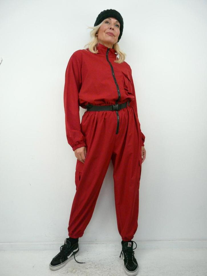 *Abfab Donkerrode Dunne Overall L*, Kleding | Dames, Jumpsuits, Zo goed als nieuw, Maat 42/44 (L), Rood, Ophalen of Verzenden