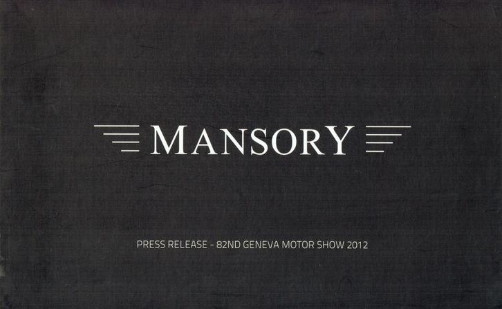 Persfolder Mansory tuning (Geneva Motor Show - 2012), Boeken, Auto's | Folders en Tijdschriften, Gelezen, Overige merken, Verzenden