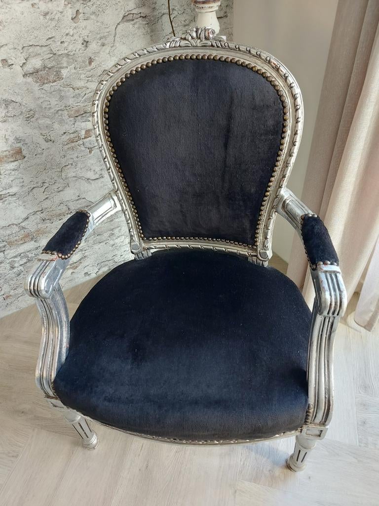 Barok stoel zwart velour zilver, Ophalen, Zo goed als nieuw, Stoel(en)