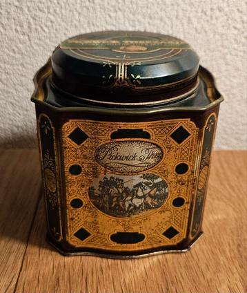 DE Pickwick antiek groen gouden theeblik gaaf! 9,5x9,5x11cm! beschikbaar voor biedingen