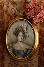 Prachtig! Oud lijstje met Dame op zijde, Ophalen of Verzenden