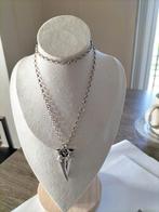 Antieke zilveren breidoppen aan een zilveren jasseron kettin, Verzenden, Zilver, Ketting