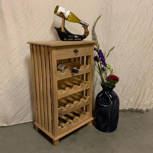 Wijnkast met 5 lades - massief teak - Nieuw bij TTM Wonen, Huis en Inrichting, Woonaccessoires | Wijnrekken, Nieuw, 75 cm of meer