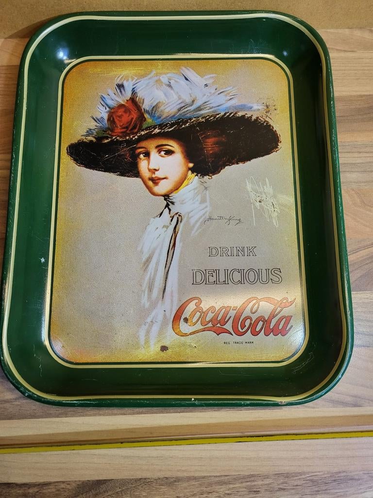 Vintage Coca Cola Dienblad Groen 30x25cm, Huis en Inrichting, Woonaccessoires | Dienbladen, Ophalen of Verzenden, Gebruikt, Rechthoekig