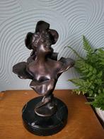 Art nouveau Jugendstil bronzen buste beeldje meisje., Antiek en Kunst, Antiek | Koper en Brons, Ophalen of Verzenden, Brons