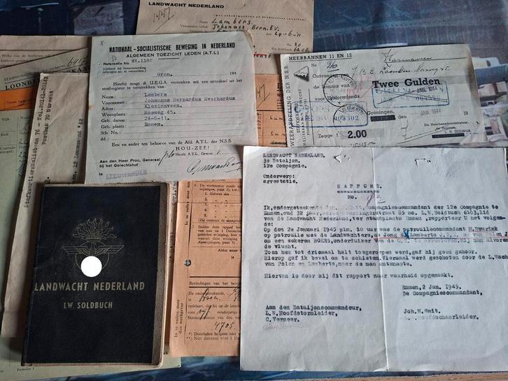 Landwacht Nederland Soldbuch + vele documenten grouping, Verzamelen, Militaria | Tweede Wereldoorlog, Landmacht, Overige typen