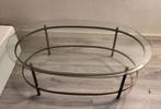 Glazen salon tafel ovaal met messing onderstel, Huis en Inrichting, Ophalen, Gebruikt, 100 tot 150 cm, 50 tot 100 cm