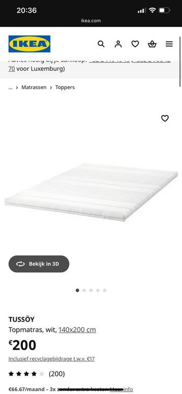 Ikea TUSSÖY Topmatras/topper 160x200 beschikbaar voor biedingen