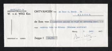 Elburg Nota Ontvangstbewijs Ass. Kantoor W. v.d. Weg 1959. beschikbaar voor biedingen