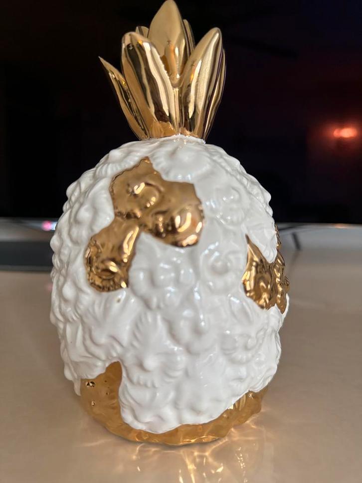 Ananas Kandelaar Wit/Goud, Huis en Inrichting, Woonaccessoires | Kandelaars en Kaarsen, Zo goed als nieuw, Kandelaar, Minder dan 25 cm