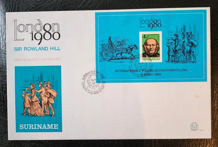 Suriname FDC London 1980 Sir Rowland Hill, Postzegels en Munten, Postzegels | Eerstedagenveloppen, Onbeschreven, Ophalen of Verzenden