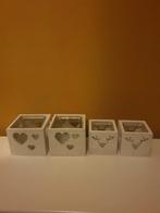 Set waxinelichthouders 4x, Gebruikt, Wit, Ophalen of Verzenden, Hout