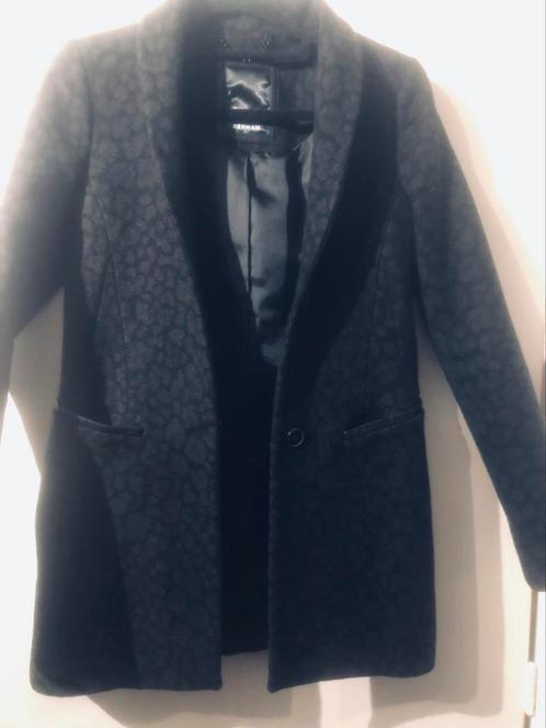 DENHAM wollen grijze halflange jas mt S met dierenprint, Kleding | Dames, Jassen | Winter, Zo goed als nieuw, Maat 36 (S), Grijs