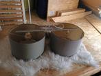 Dubbele hanglamp met stoffen kappen – sfeervol en modern, Ophalen, Zo goed als nieuw, Grijs, Rond