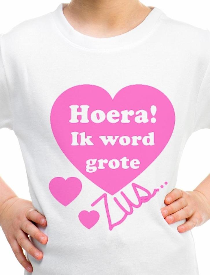 Zwanger? Kinder tekst shirt Hoera ik word grote zus, Kinderen en Baby's, Kinderkleding | Overige, Nieuw, Jongen of Meisje, Ophalen of Verzenden