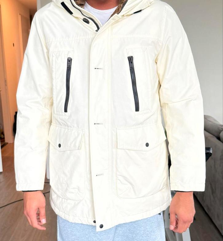 Woolrich Winterjas Gebroken Wit (zo goed als nieuw XL), Kleding | Heren, Jassen | Zomer, Zo goed als nieuw, Overige maten, Wit