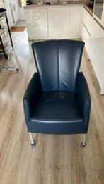 4 leren eetkamers stoelen marine blauw, Huis en Inrichting, Fauteuils, Ophalen, Zo goed als nieuw, Leer