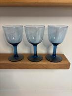 3 vintage blauwe wijnglazen kristalglas mondgeblazen, Antiek en Kunst, Antiek | Glas en Kristal, Ophalen of Verzenden