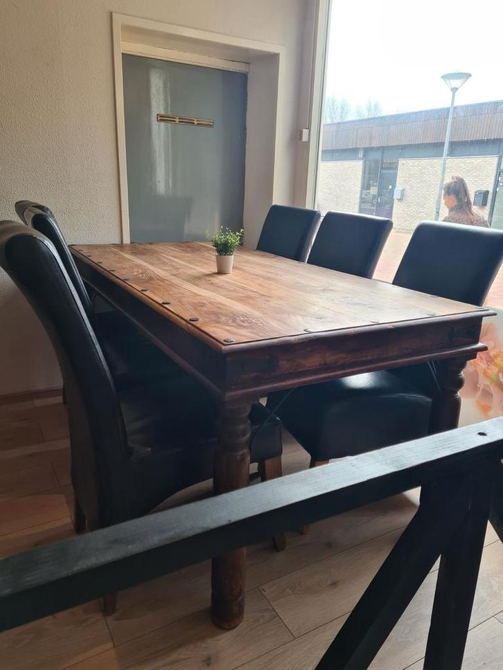 Tafel hout met lade en met 6 stoelen - gratis!!, Huis en Inrichting, Complete eetkamers, Gebruikt, 4 tot 6 stoelen, Ophalen of Verzenden