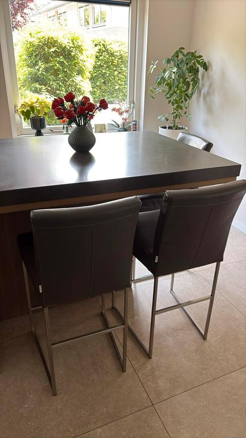 Bert Plantagie barkrukken/barstoelen leer antraciet grijs, Huis en Inrichting, Barkrukken, Gebruikt, Leer, 2 krukken, Ophalen