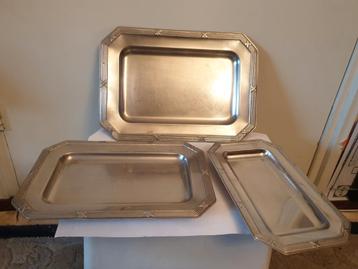 Set van 3 vintage roestvrijstalen bladen voor op tafel  beschikbaar voor biedingen