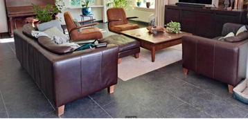 Leren bank met bijpassende loveseat, nu slechts 150 euro!