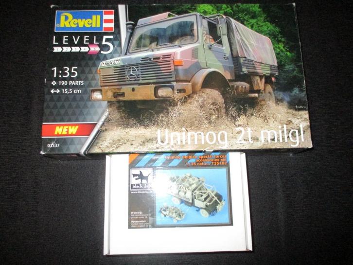 H-708,REVELL 1-35,NO,03337,Unimog 2t milgl+BLACK DOG 1-35,NO, Hobby en Vrije tijd, Modelbouw | Auto's en Voertuigen, Nieuw, Overige typen
