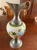 Vaas Zinn Peltro met porseleinen decoratie, Ophalen of Verzenden