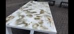 Epoxytafel 100 x 215cm wit met goud, Rechthoekig, Nieuw, 200 cm of meer, 50 tot 100 cm